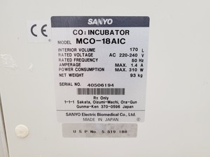 Thumbnail image of Sanyo MCO-18AIC CO2 Incubator Lab