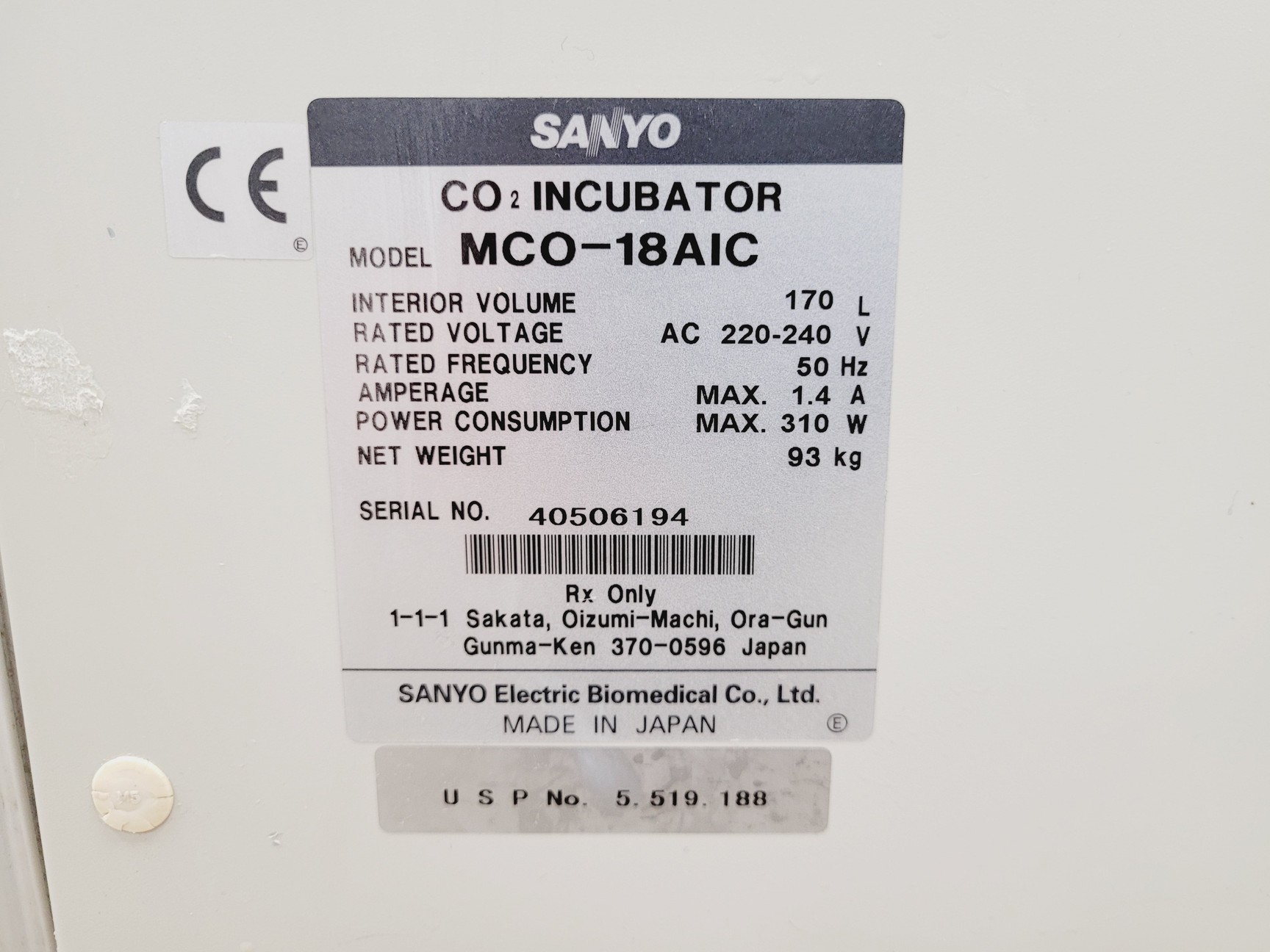 Image of Sanyo MCO-18AIC CO2 Incubator 