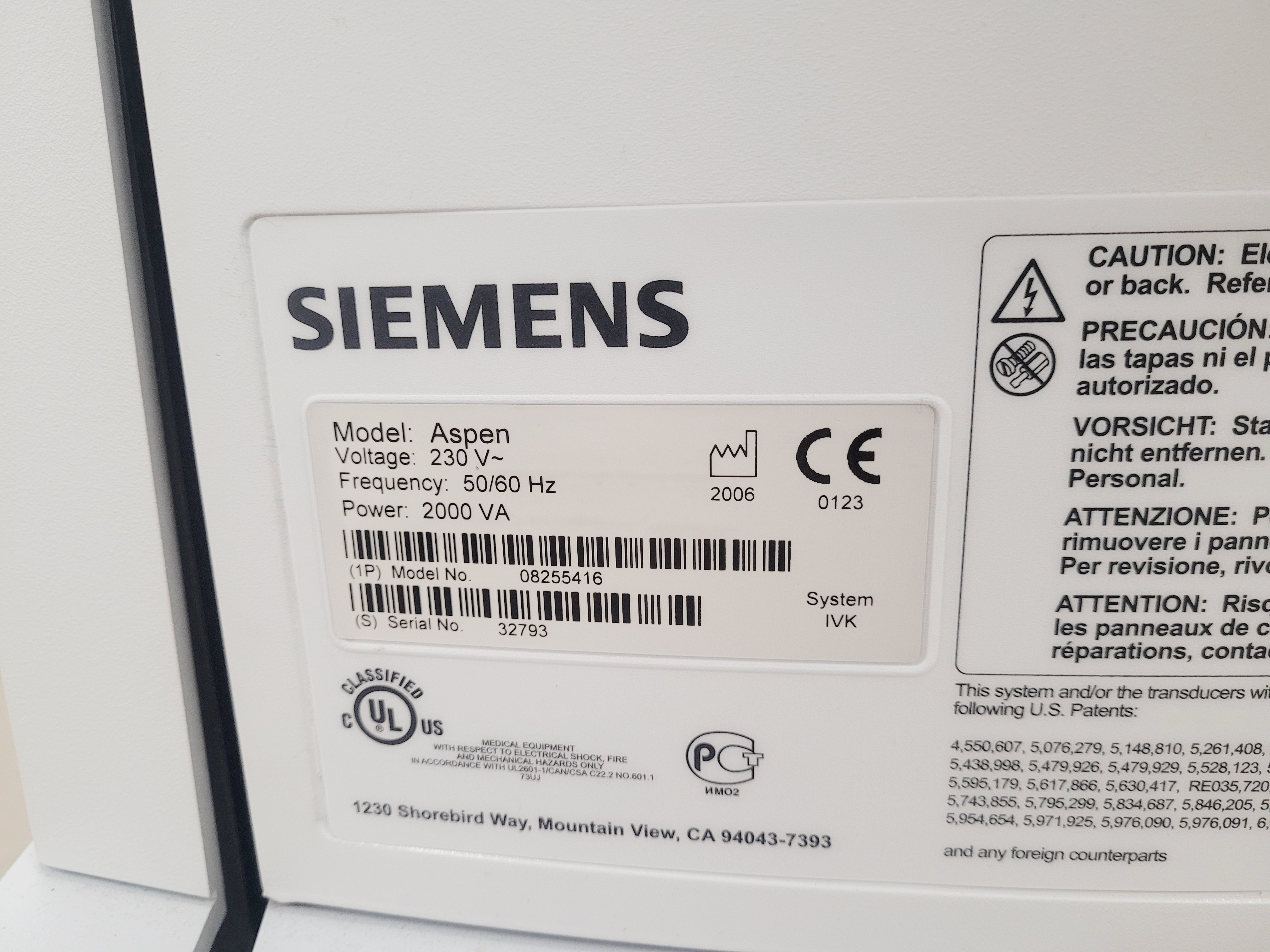 Image of Siemens Aspen Advanced Acuson Ultrasound Machine Spares/Repair 
