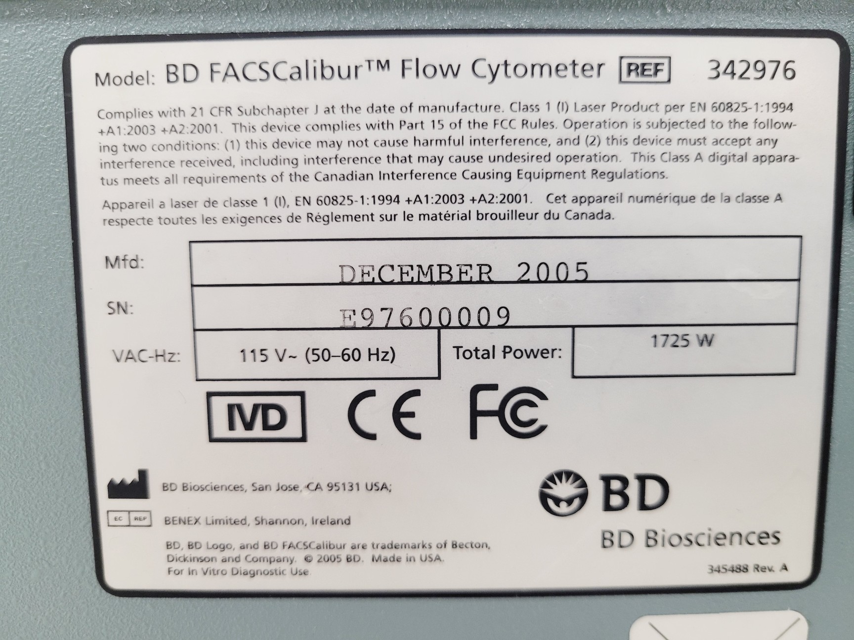 Image of BD FACSCalibur Flow Cytometer & Transformer Lab