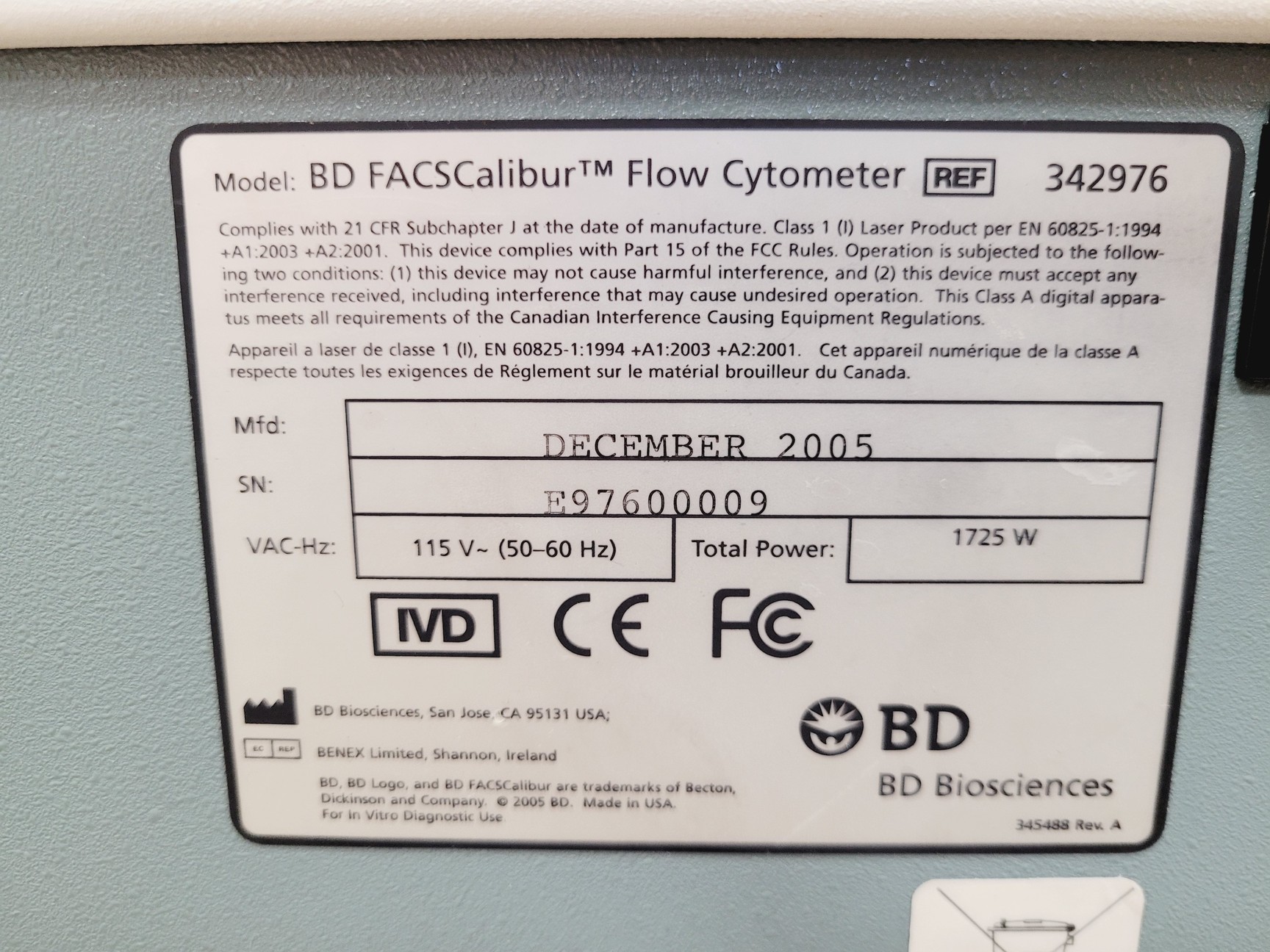 Image of BD FACSCalibur Flow Cytometer & Transformer Lab