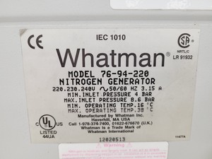 Thumbnail image of Whatman/Parker Balston UHP Nitrogen Generator Model 76-94-220