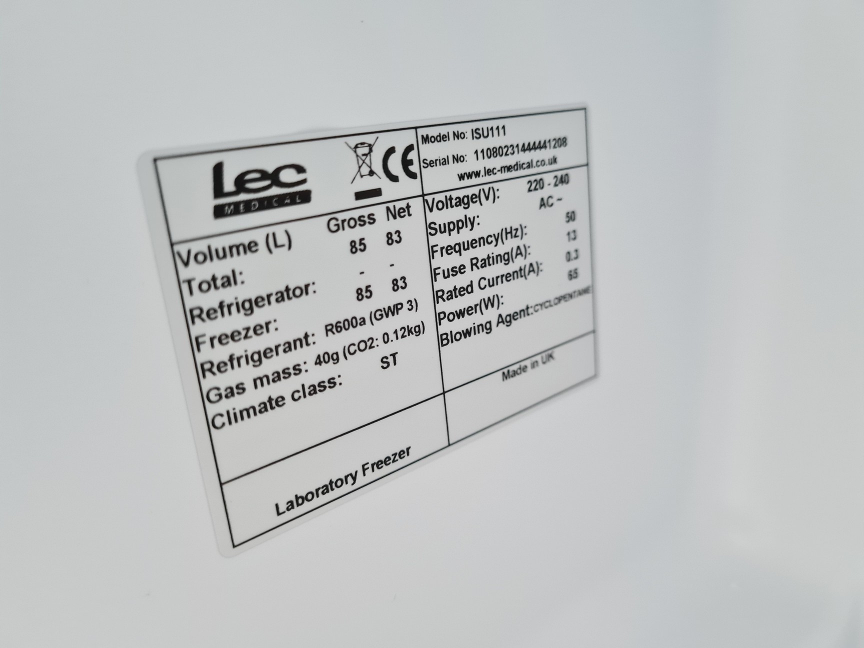 Image of LEC+ ISU1111 Lab Medical Freezer Spares/Repair Lab