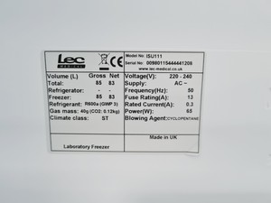 Thumbnail image of LEC+ Model ISU1111 Lab Medical Freezer Spares/Repair Lab