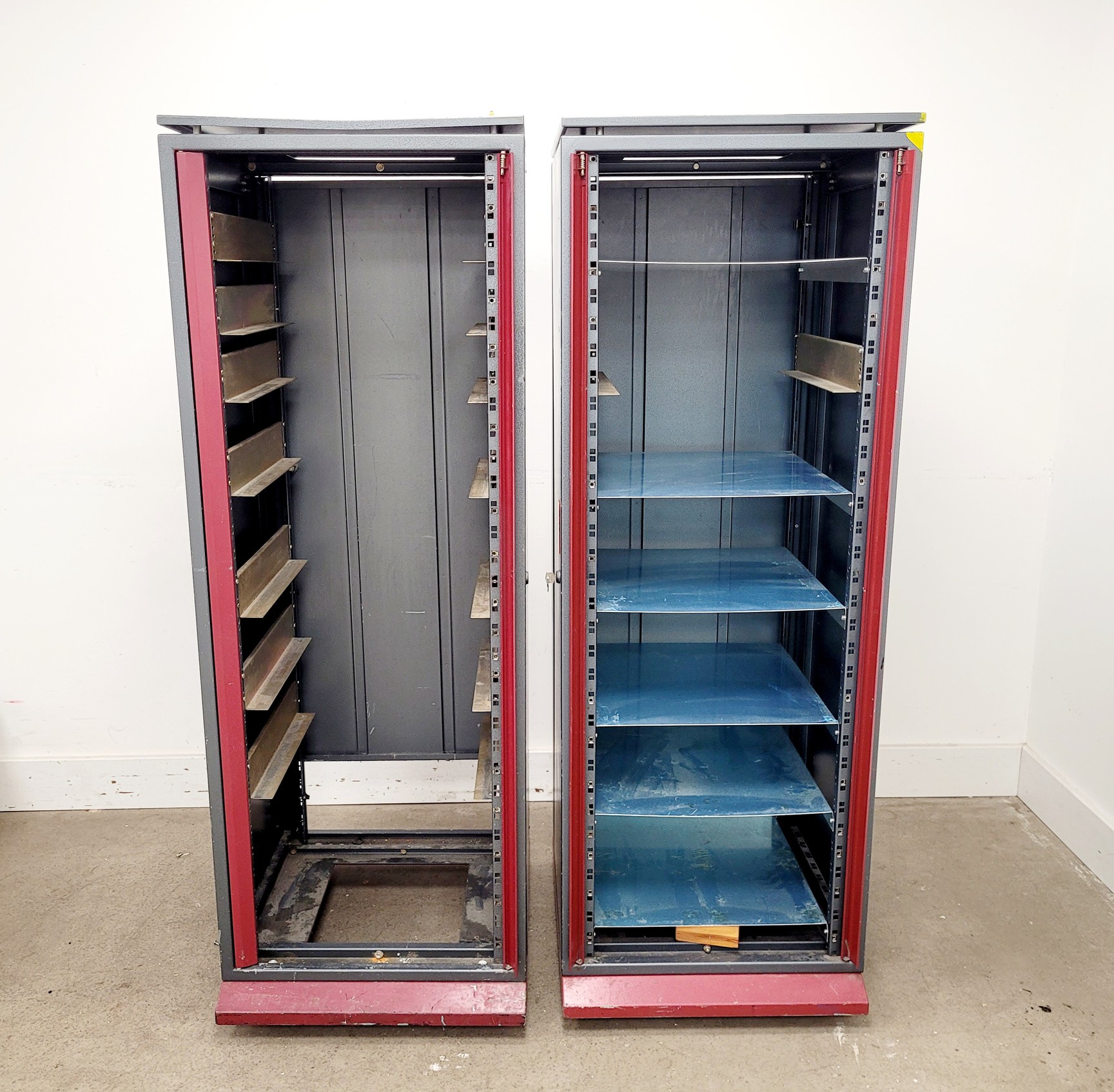 2 x Server Racks with Shelving and Shared Key