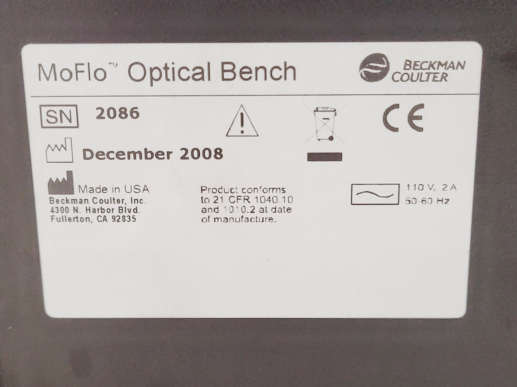 Image of Beckman Coulter Bespoke MoFlo Optical Table Bench Imperial 153x122x80cm (LxWxH)