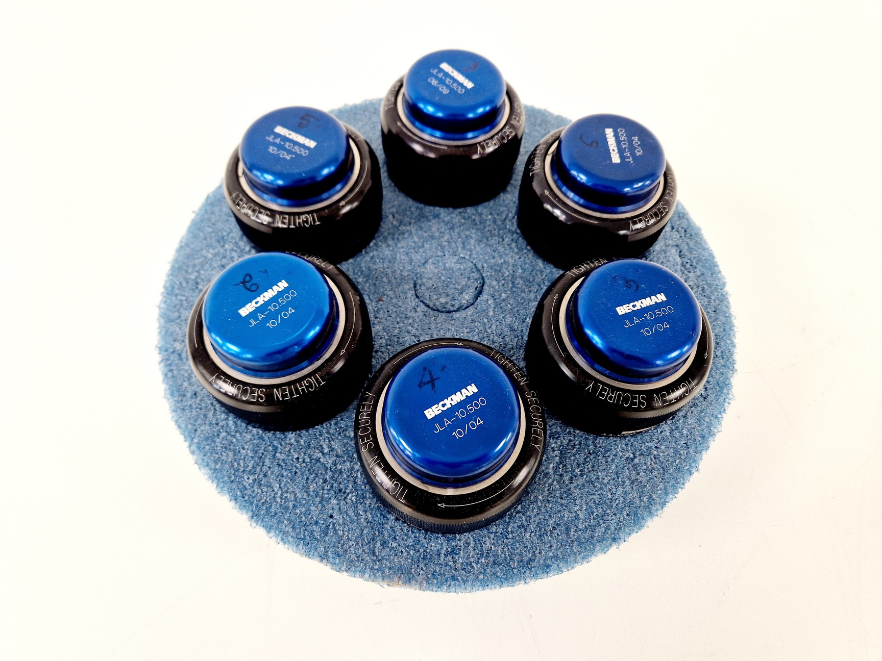 Image of 6 x Beckman Coulter Mo. JLA-10.500 Biosafety Liquid Centrifuge Canister Lab