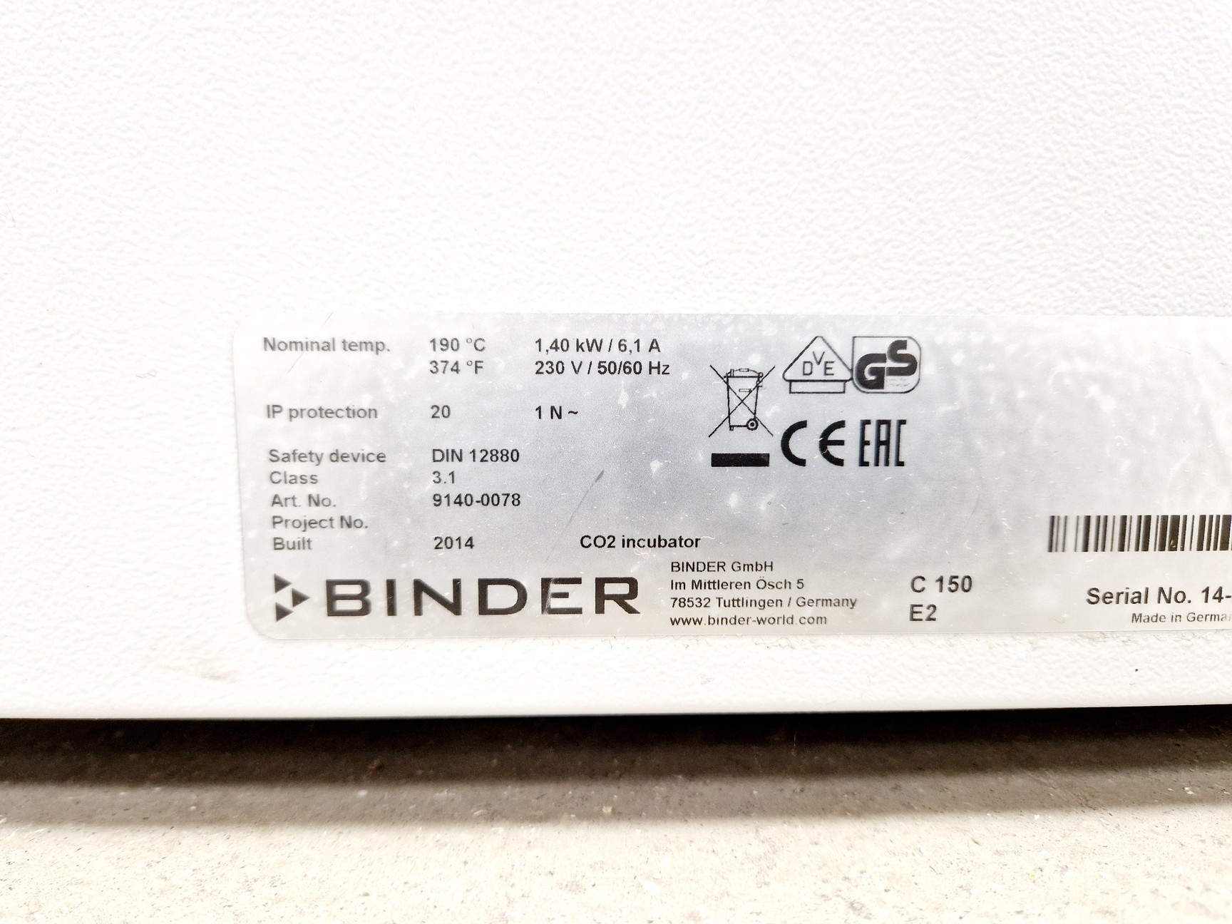 Image of Binder C150 C02 Laboratory Incubator Lab