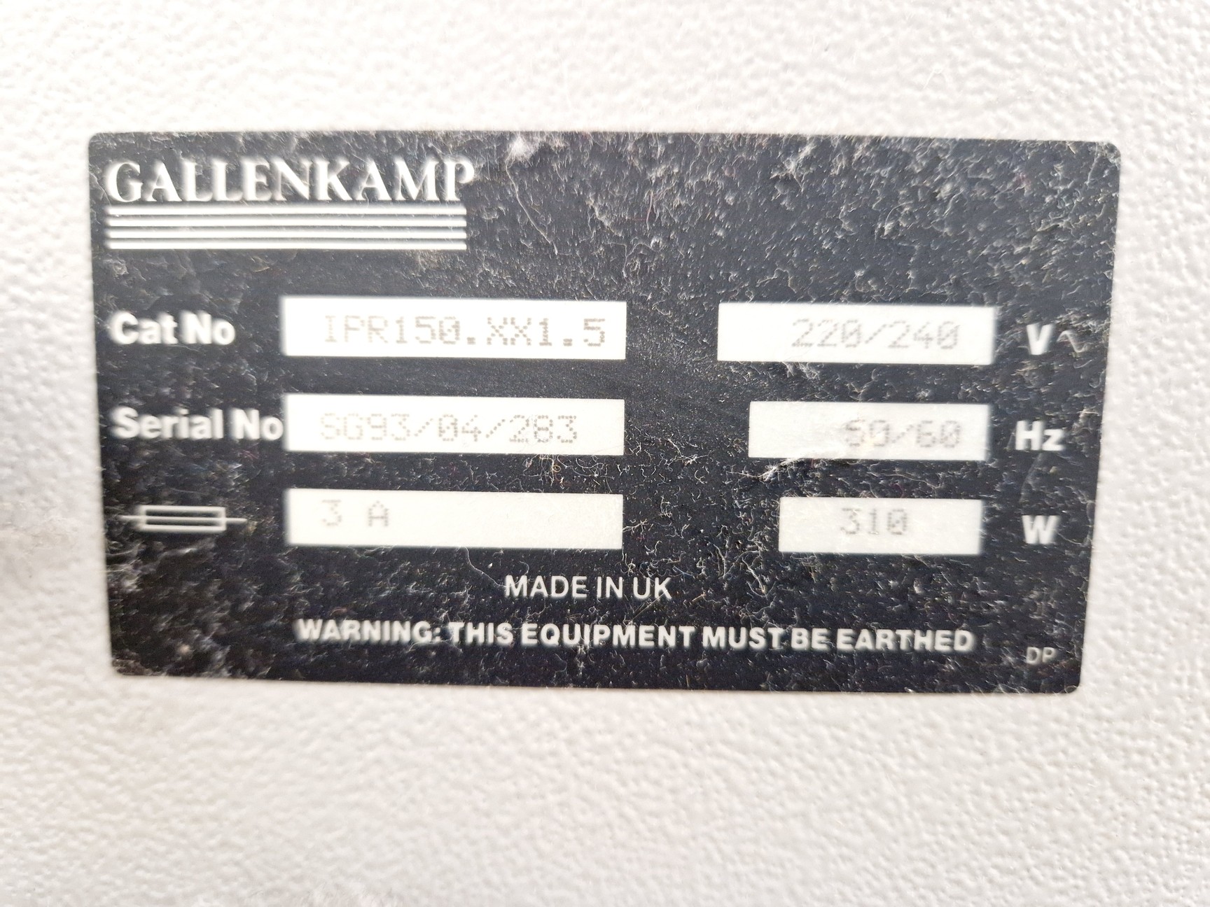 Image of Gallenkamp IPR150.XX1.5 Laboratory Incubator Spares/Repair Lab