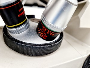 Thumbnail image of Nikon TMS-F Inverted Microscope w/ 3 x Objectives Ph1/Ph2/Ph3 0.25, 20, 40 Lab