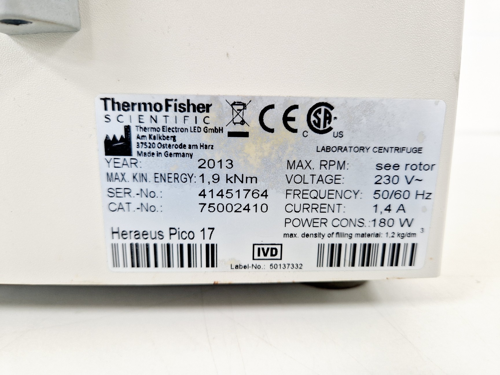 Image of Thermo Scientific Heraeus Pico 17 Centrifuge Spares/Repair Lab
