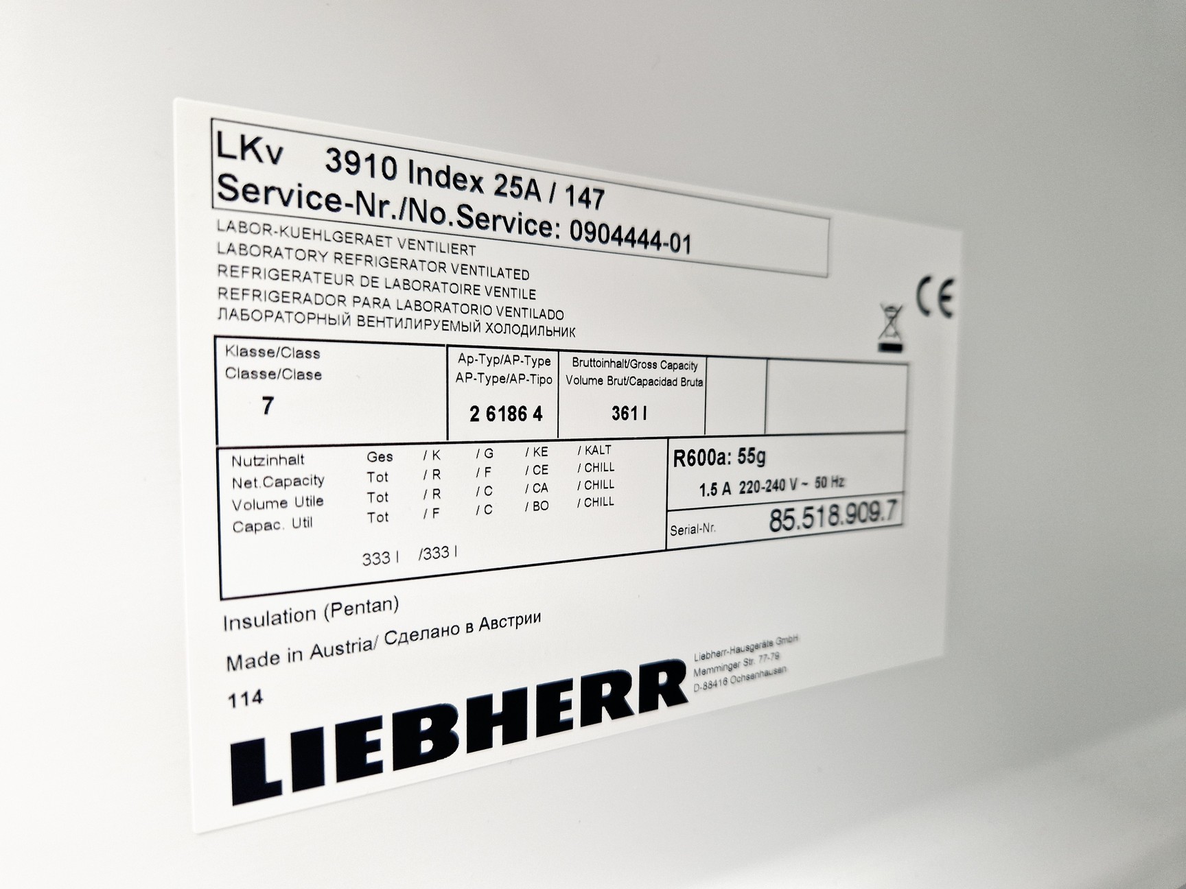 Image of Leibherr Mediline LKV Type. 3910 Fridge Lab