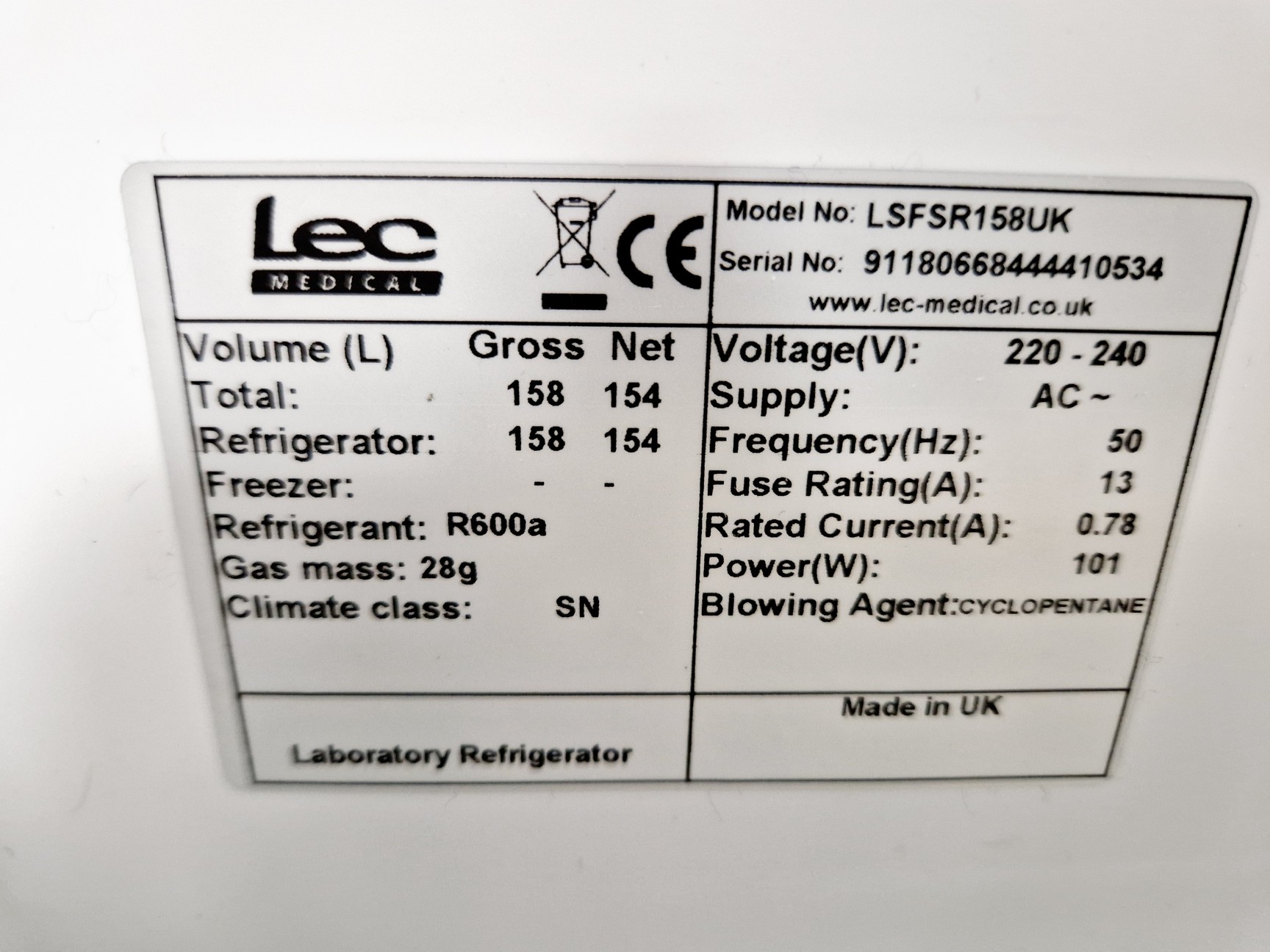 Image of LEC LSFSR158UK Medical Laboratory Refrigerator Lab
