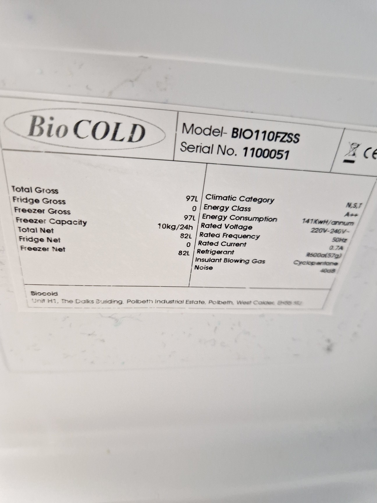 Image of BioCold Laboratory Freezer Model-BIO110FZSS Lab