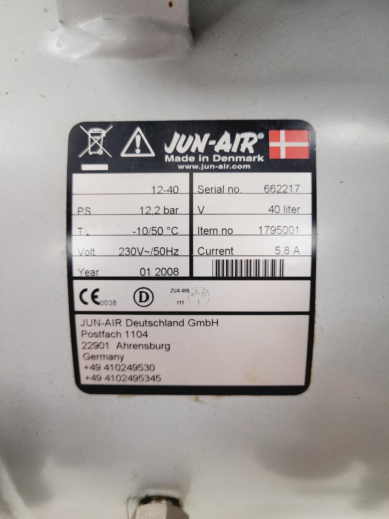 Image of Jun-Air 12-40/Model 6 Compressor 40 Litre