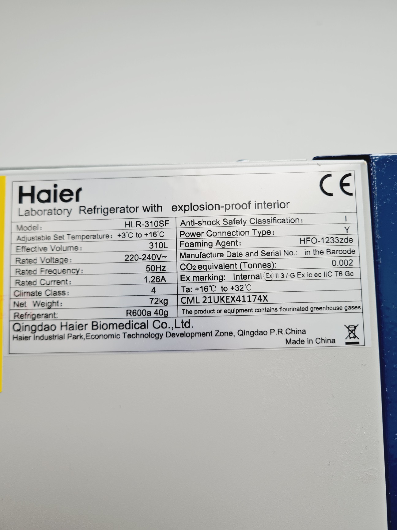 Image of Haier HLR-310SF Laboratory Refrigerator With Explosion-Proof Interior Lab
