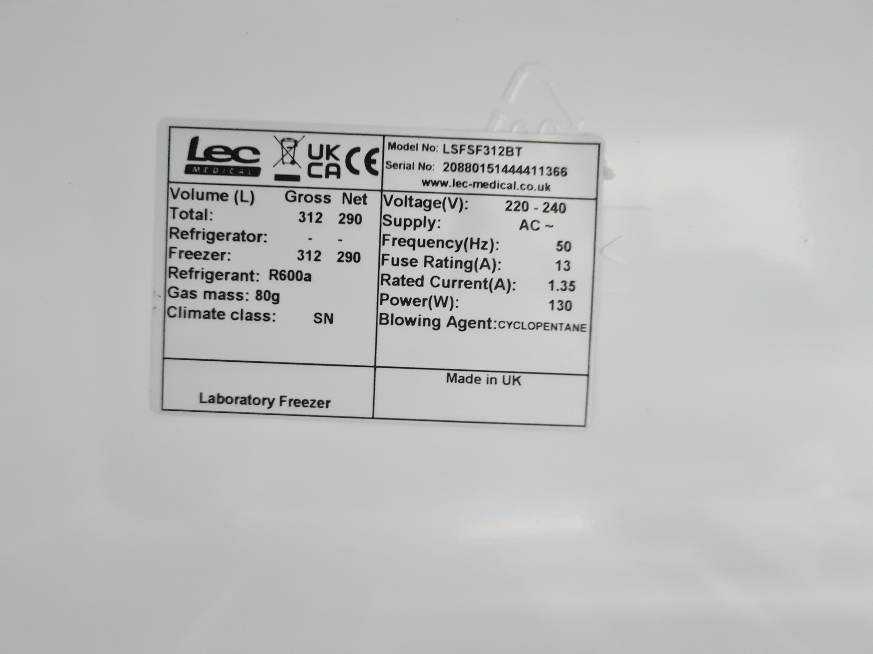 Image of LEC LSFSF312BT Medical Laboratory Freezer -  Lab