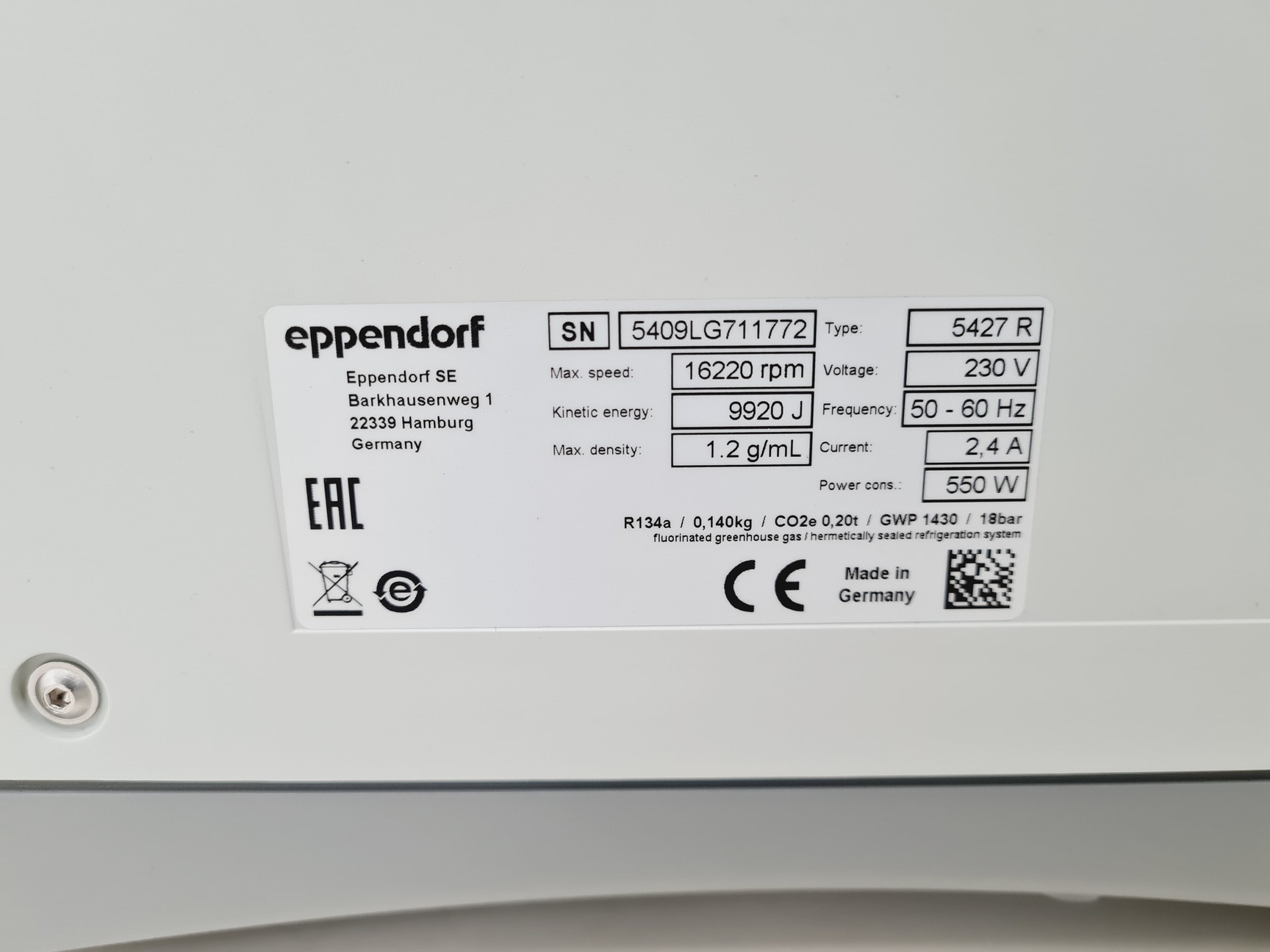 Image of Eppendorf 5427 R Benchtop Centrifuge Lab