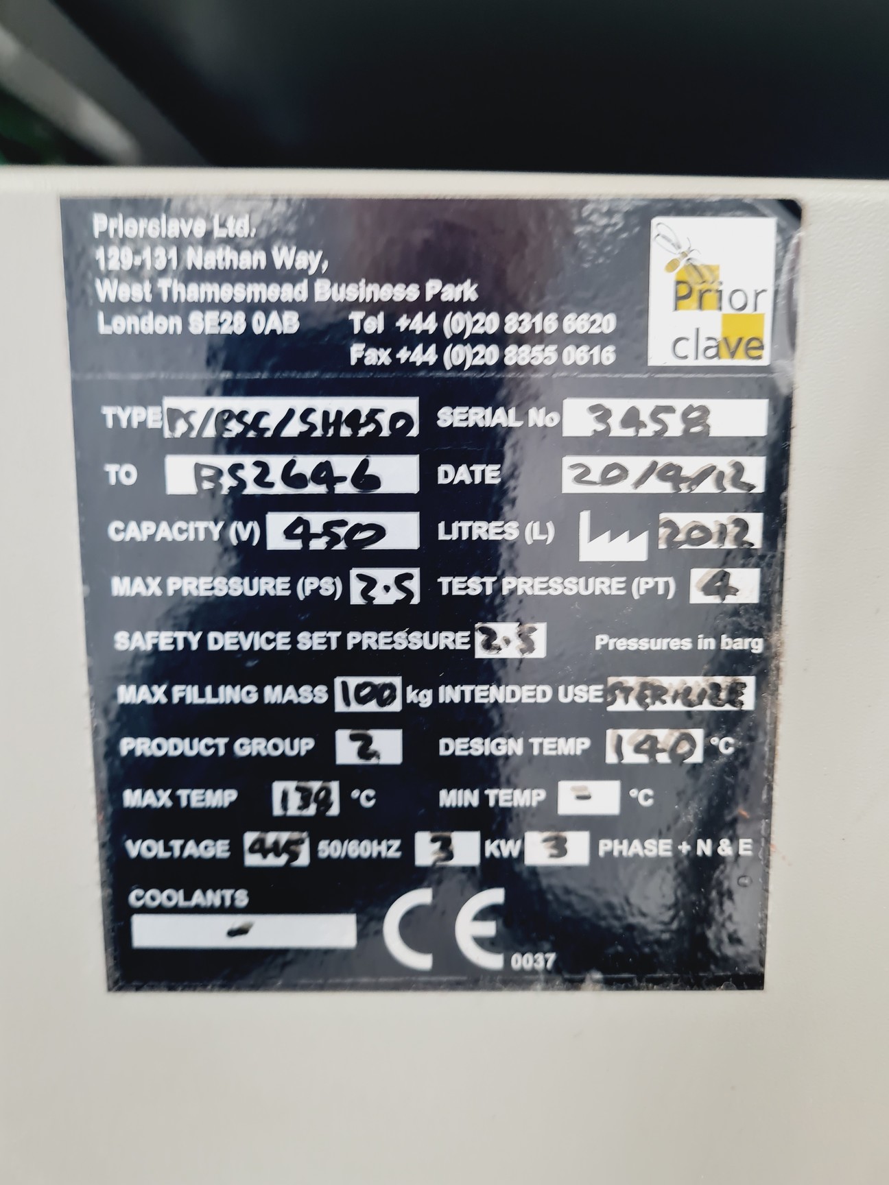 Image of Priorclave PS/RSC/SH450 Front Loading Autoclave Lab