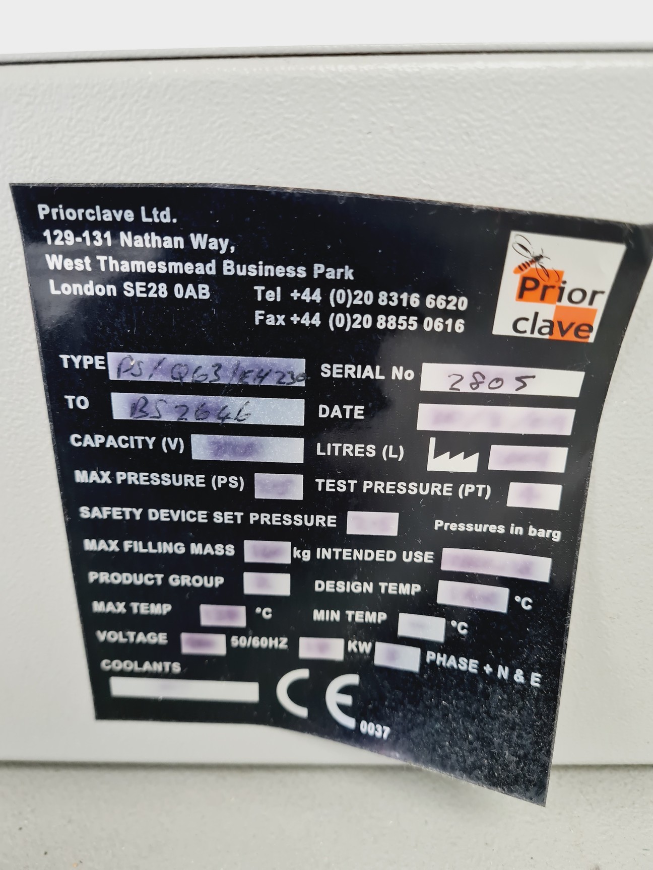 Image of Priorclave PS/Q63/SH320 Front Loading Autoclave