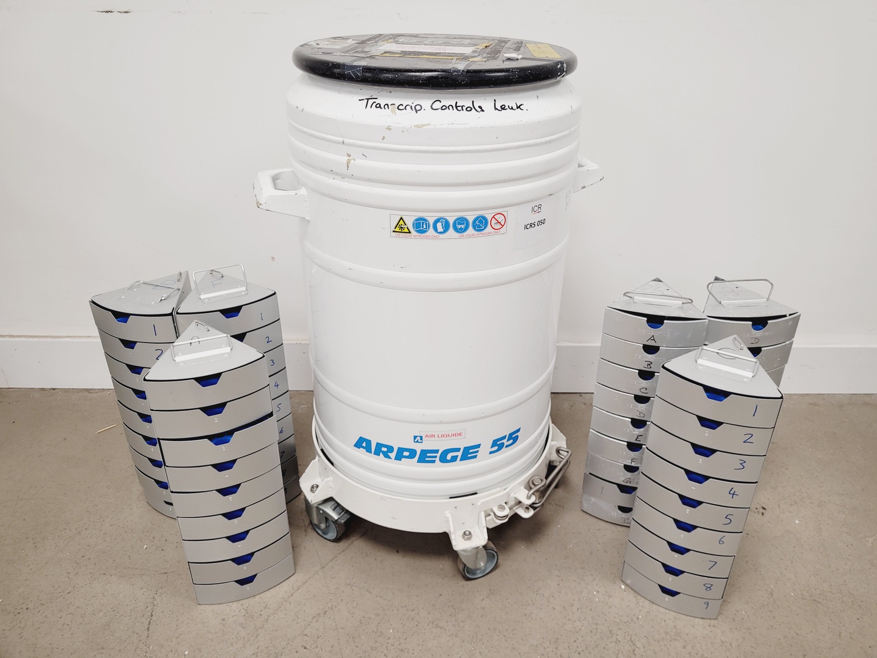 Image of Air Liquide Arpege 55 Liquid Nitrogen Dewar w/ Storage Racks Lab