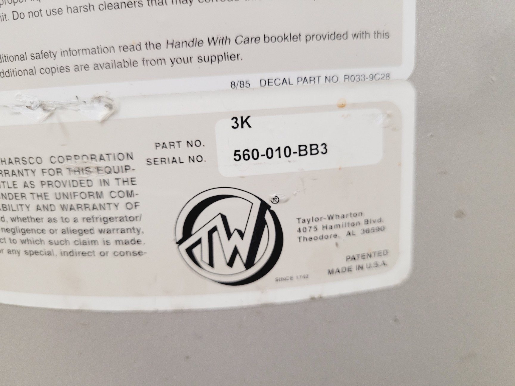 Image of Taylor-Wharton K Series No. 3K Cryogenic Storage Dewar