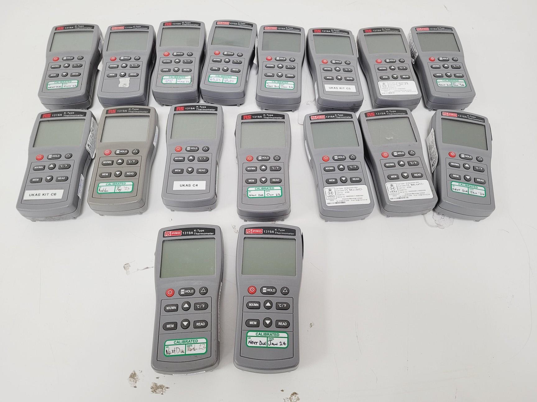 Image of 20 x Various K Type Thermometers RS 1319A, RS 1313, Fluke 51 II - Spares/Repair