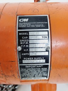 Thumbnail image of CM Lodestar RT Electric Chain Hoist 3 Ton Max 3000kg