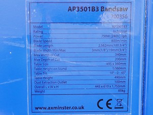 Thumbnail image of Axminster Industrial Series AP3501B3 Bandsaw