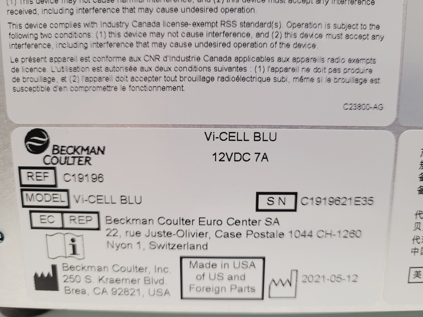 Image of Beckman Coulter Vi-CELL BLU Cell Counter Lab