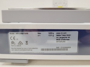 Thumbnail image of Mettler Toledo MS12002TS/00 Precision Balance Lab