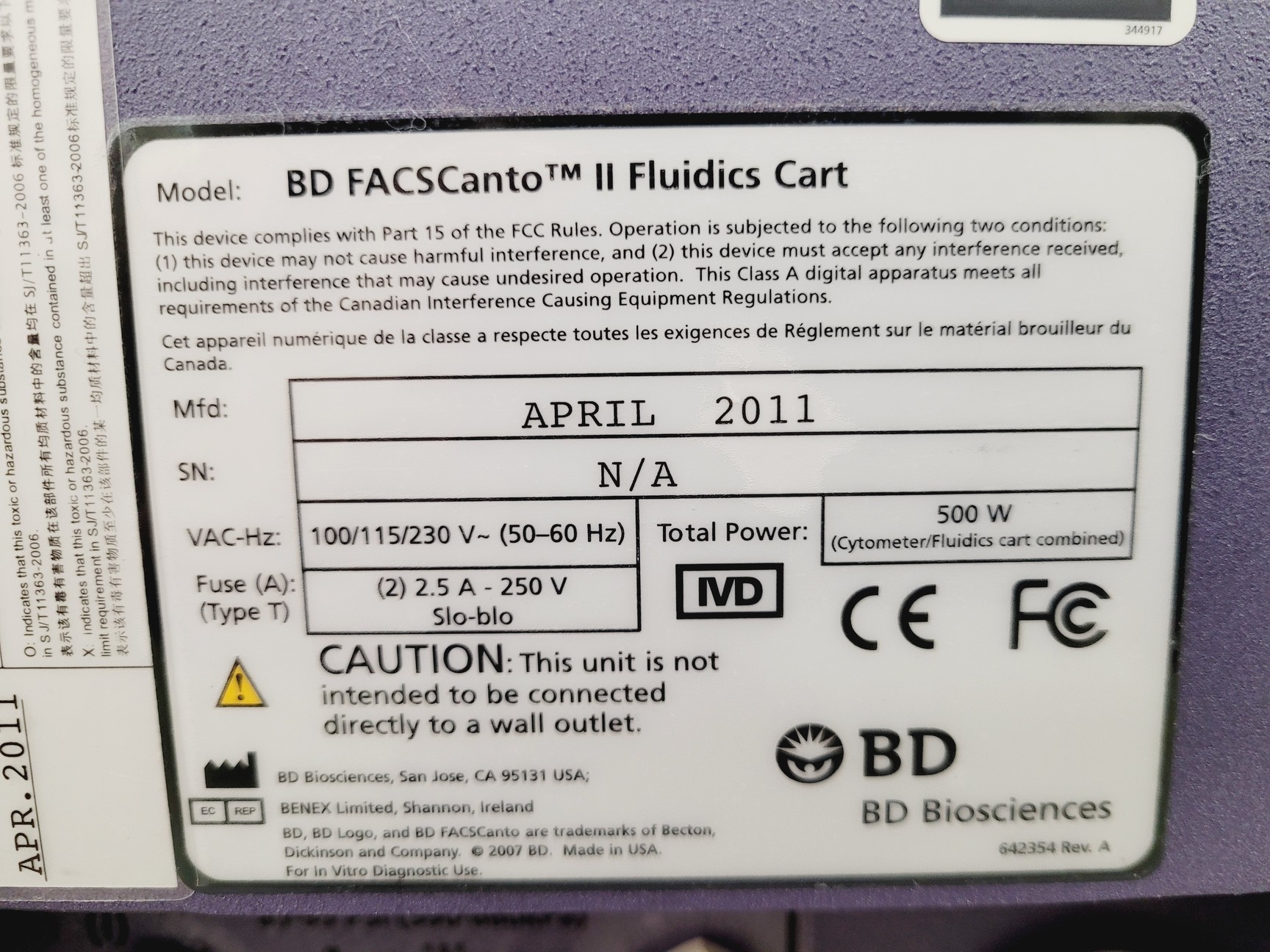 Image of BD FACSCanto II Flow Cytometer with Fluidics Cart - Spares/Repair