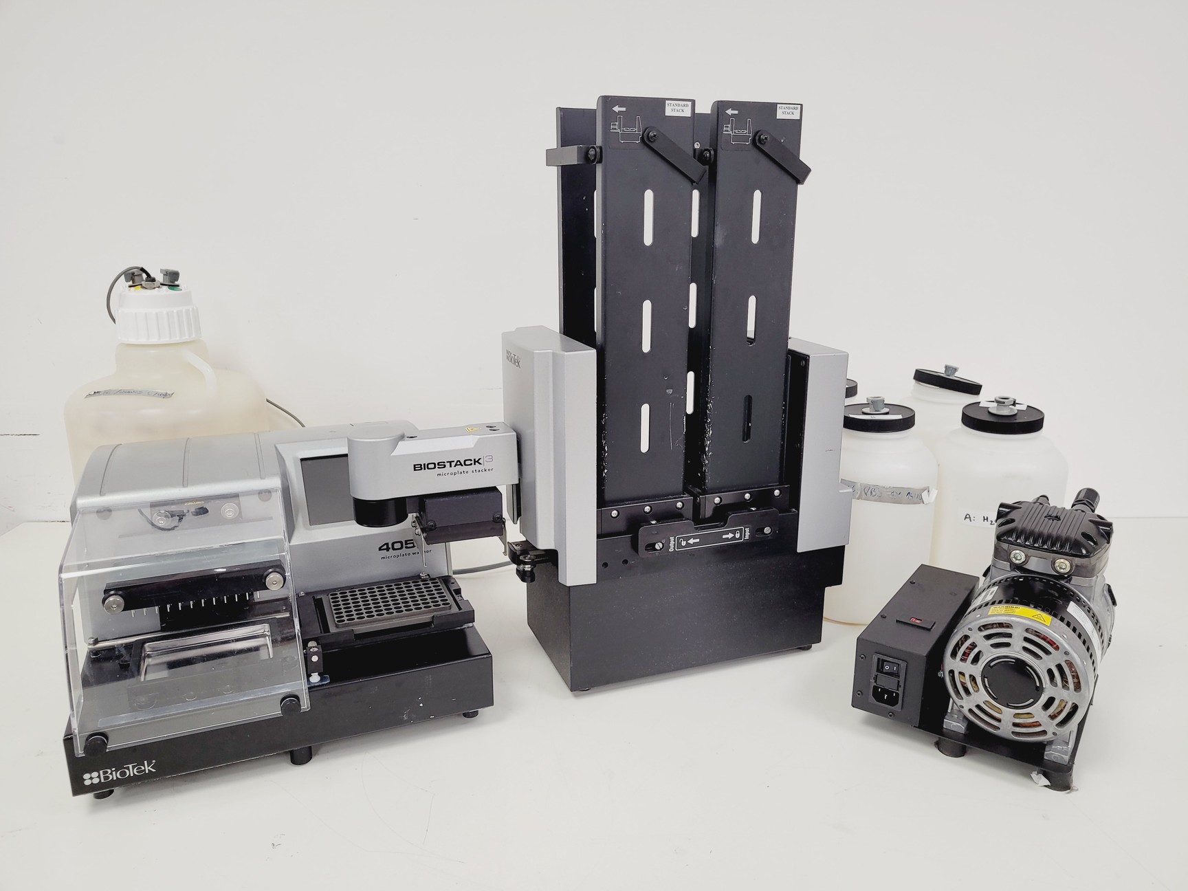 Image of BioTek 405 TS Microplate Washer w/ Biostack 3 Microplate Stacker & Vacuum Pump 2