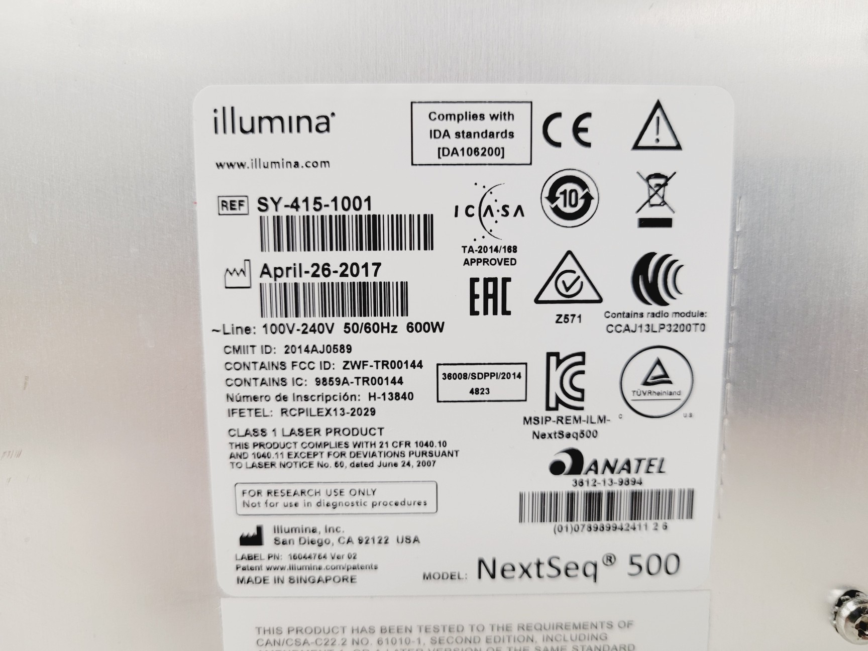 Image of Illumina NextSeq 500 System Whole-Genome Sequencing Lab