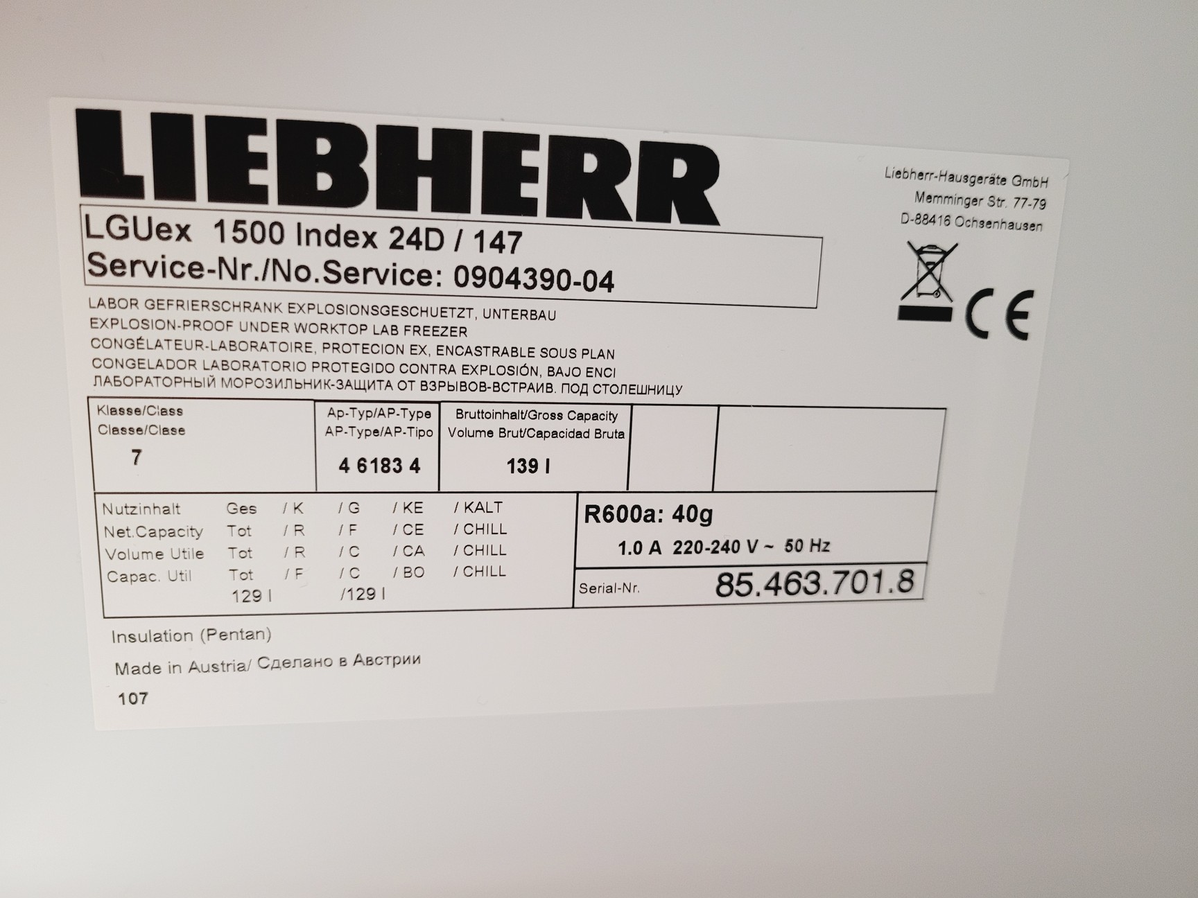 Image of Liebherr LGUex 1500 MediLine Laboratory Freezer