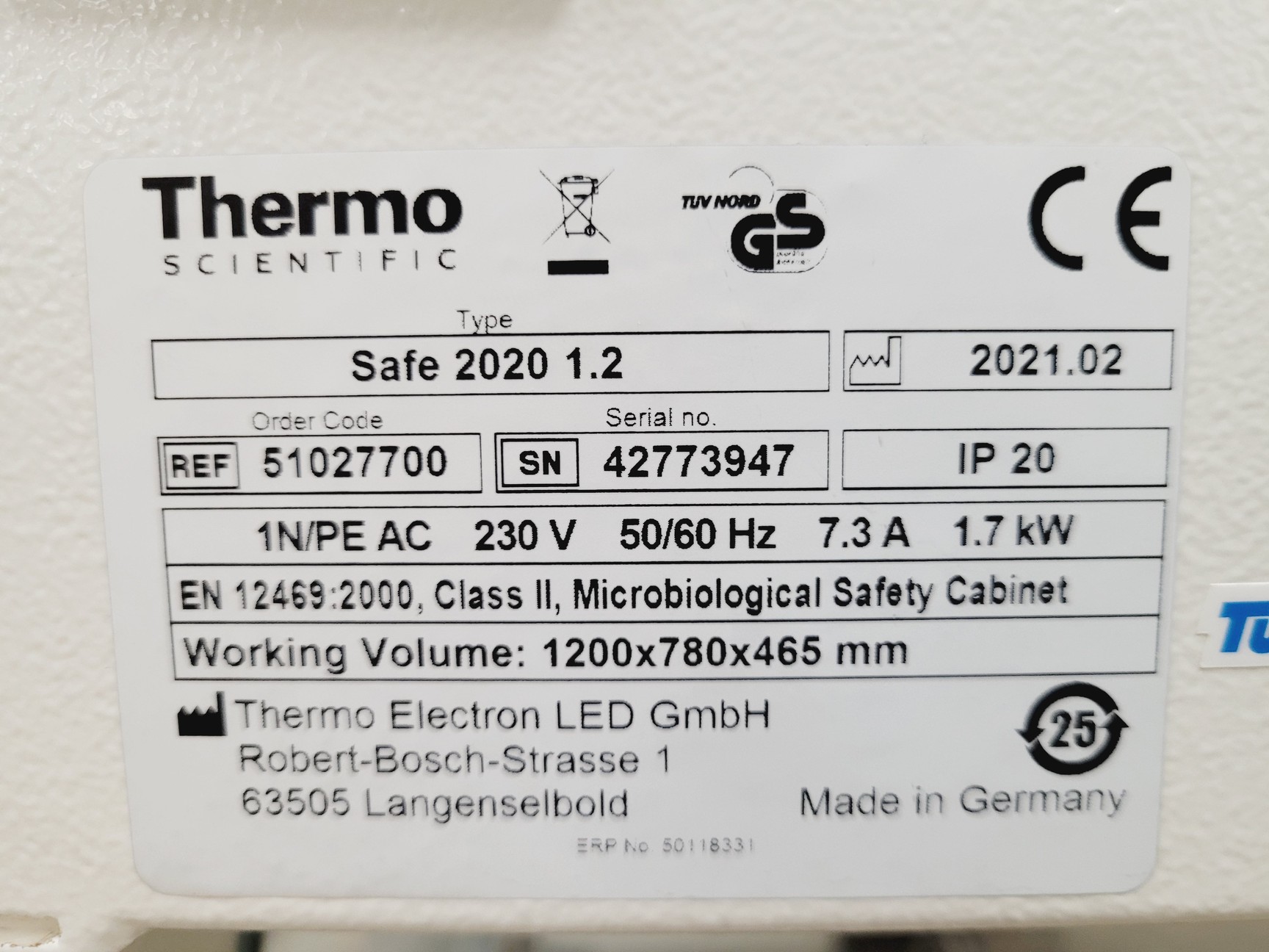 Image of Thermo Scientific Class 2 Safe 2020 1.2 Biological Safety Cabinet Lab