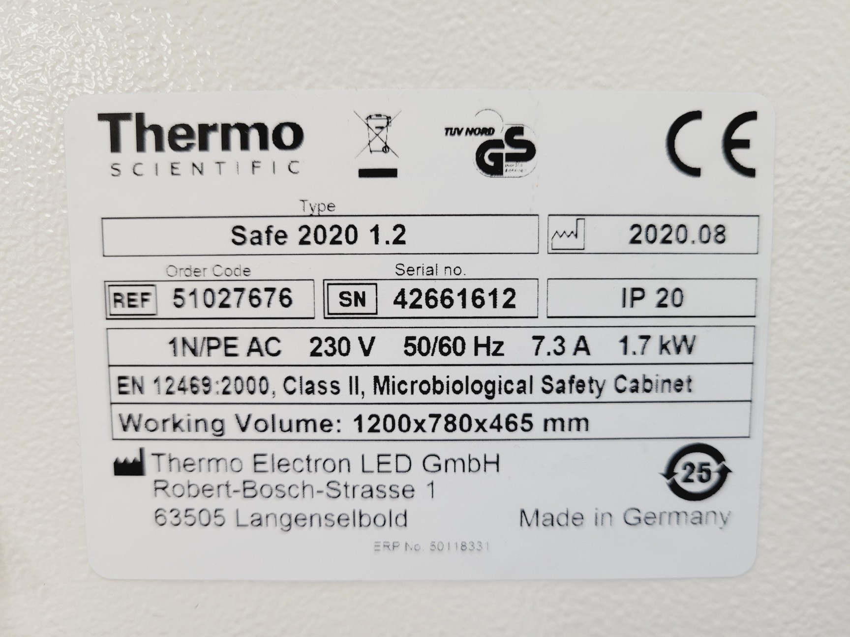 Image of Thermo Scientific - Class 2 Safe 2020 1.2 Biological Safety Cabinet Lab 