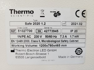 Thumbnail image of Thermo Scientific 2020 1.2 Class 2 Safe Biological Safety Cabinet Lab