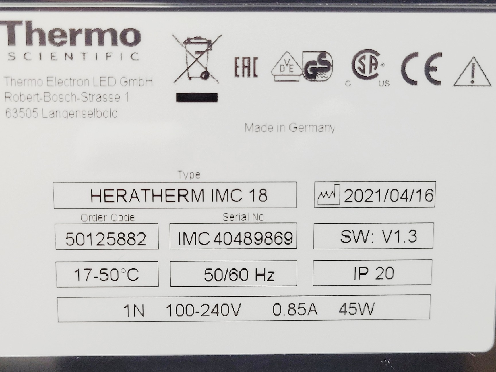 Image of Thermo Scientific HERATHERM IMC 18 Compact Incubator (2021) Lab