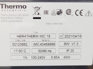 Thumbnail image of Thermo Scientific HERATHERM IMC 18 Compact Incubator (2021) Lab