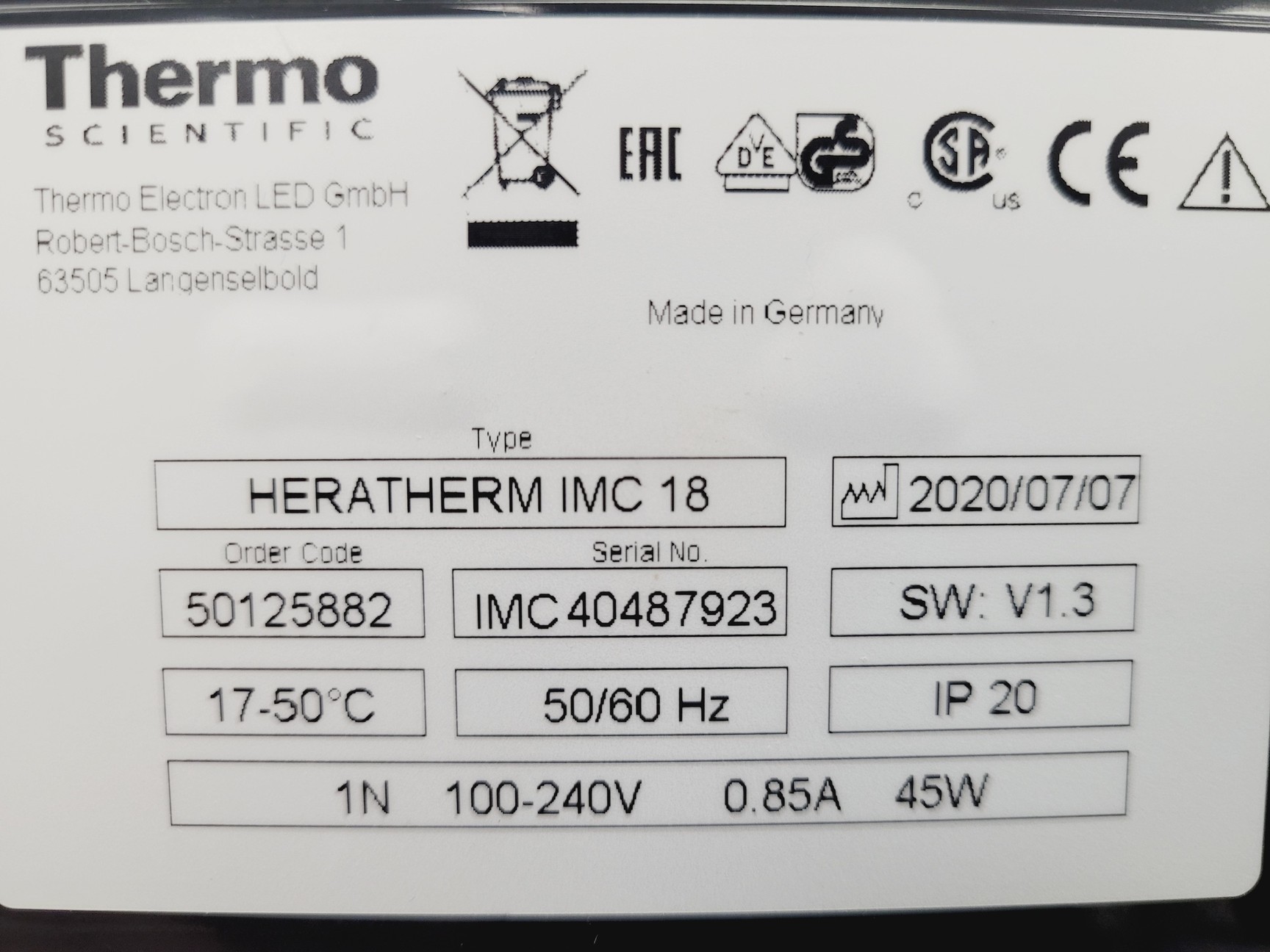 Image of Thermo Scientific HERATHERM IMC 18 Incubator Lab
