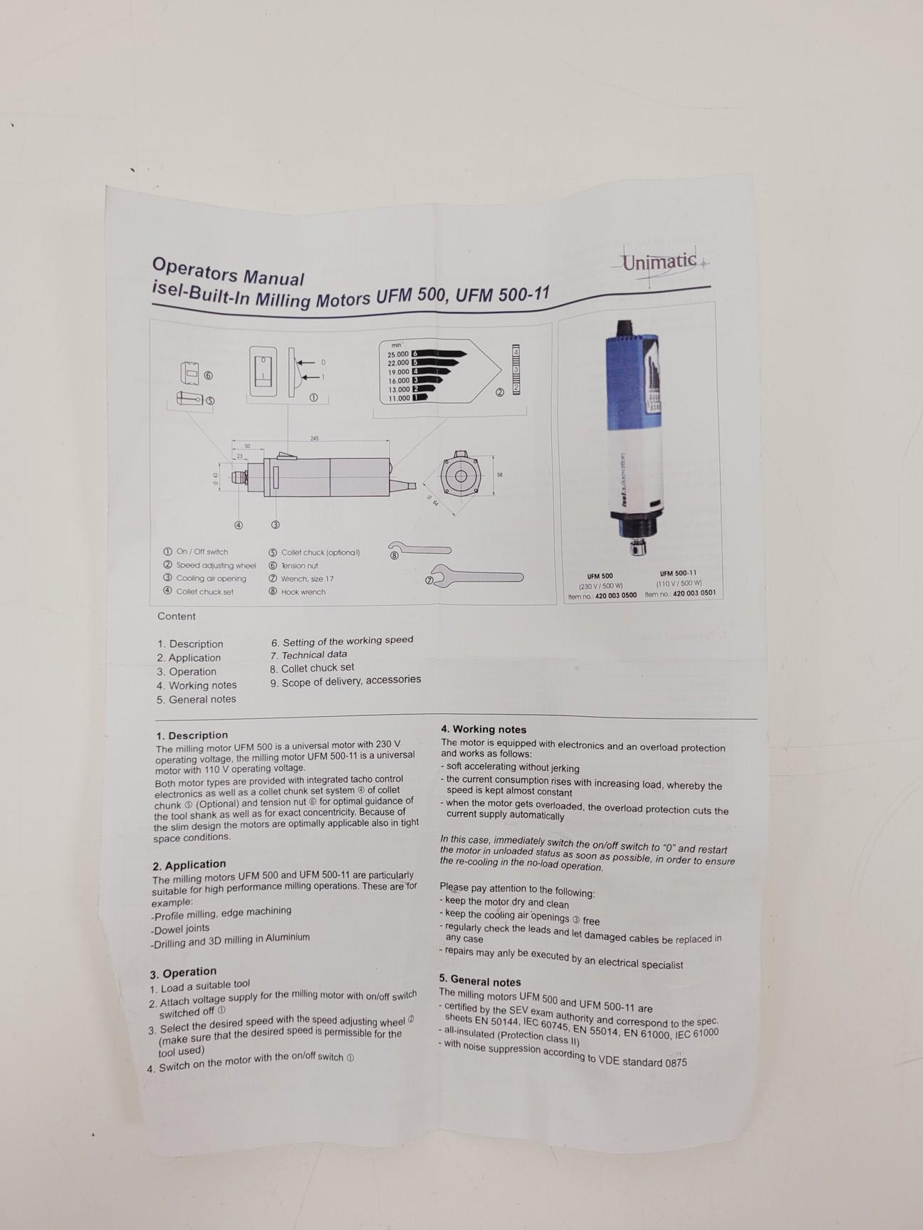 Image of Isel UFM 500 230v Milling CNC Motor Unimatic (No plug)