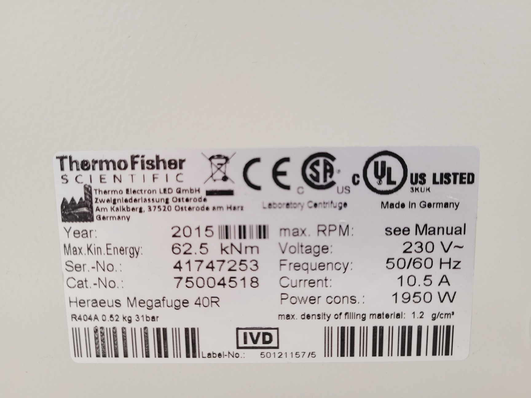 Image of Thermo Scientific Heraeus Megafuge 40R Laboratory Centrifuge Lab Spares/Repair