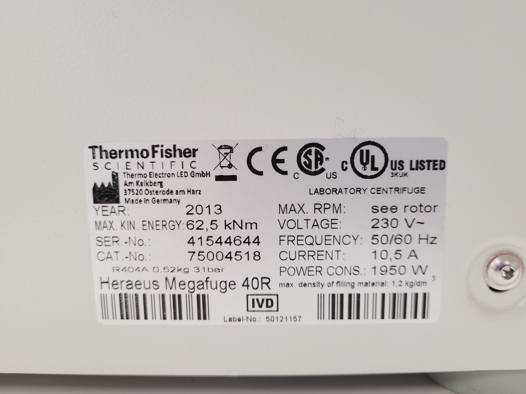 Image of Thermo Scientific Heraeus Megafuge 40R Laboratory Centrifuge Lab Spares/Repair