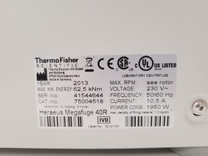 Thumbnail image of Thermo Scientific Heraeus Megafuge 40R Laboratory Centrifuge Lab Spares/Repair