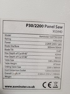 Thumbnail image of Axminster Industrial Series P30/2200 Panel Saw 953440