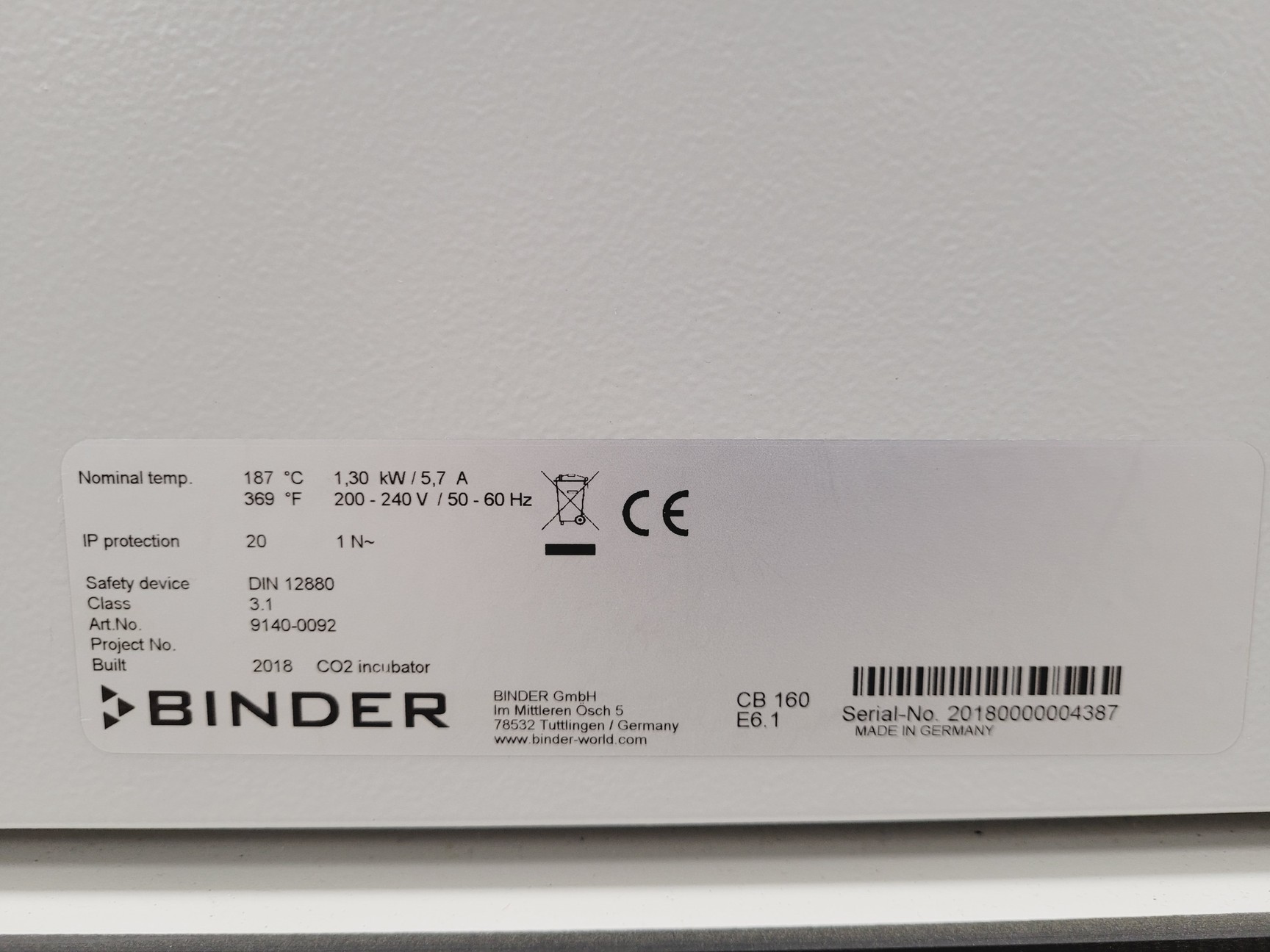 Image of Binder CB160 E6.1 Co2 Incubator Double Stack 9140-0092 Lab
