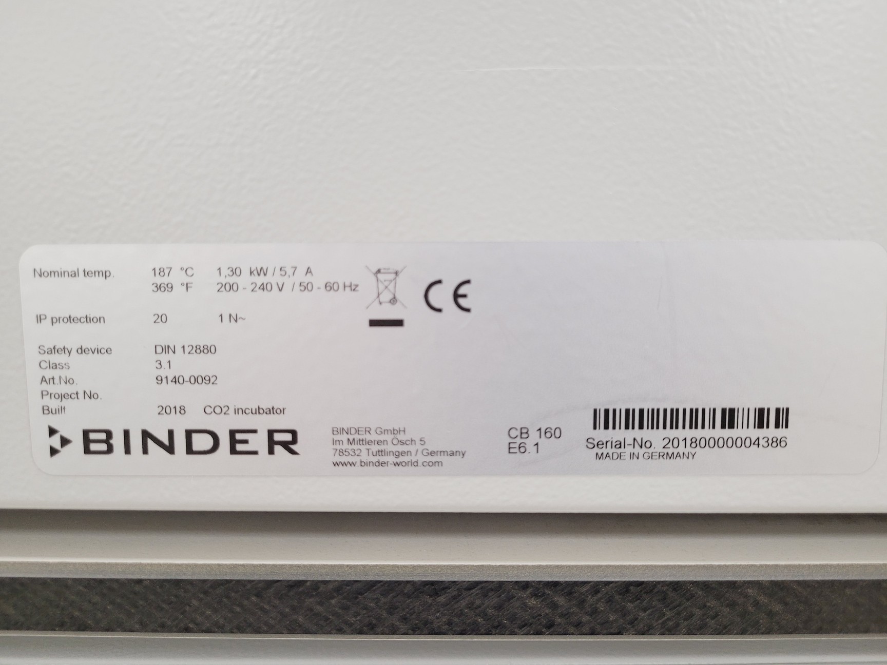 Image of Binder CB160 E6.1 Co2 Incubator Double Stack 9140-0092 Lab