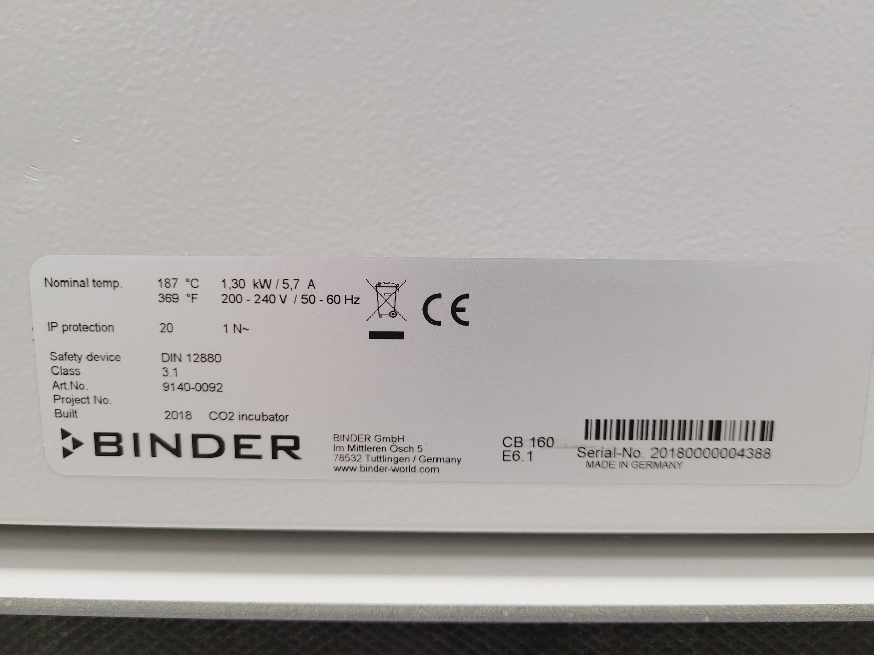 Image of Binder CB160 E6.1 Co2 Incubator Double Stack 9140-0092 Lab