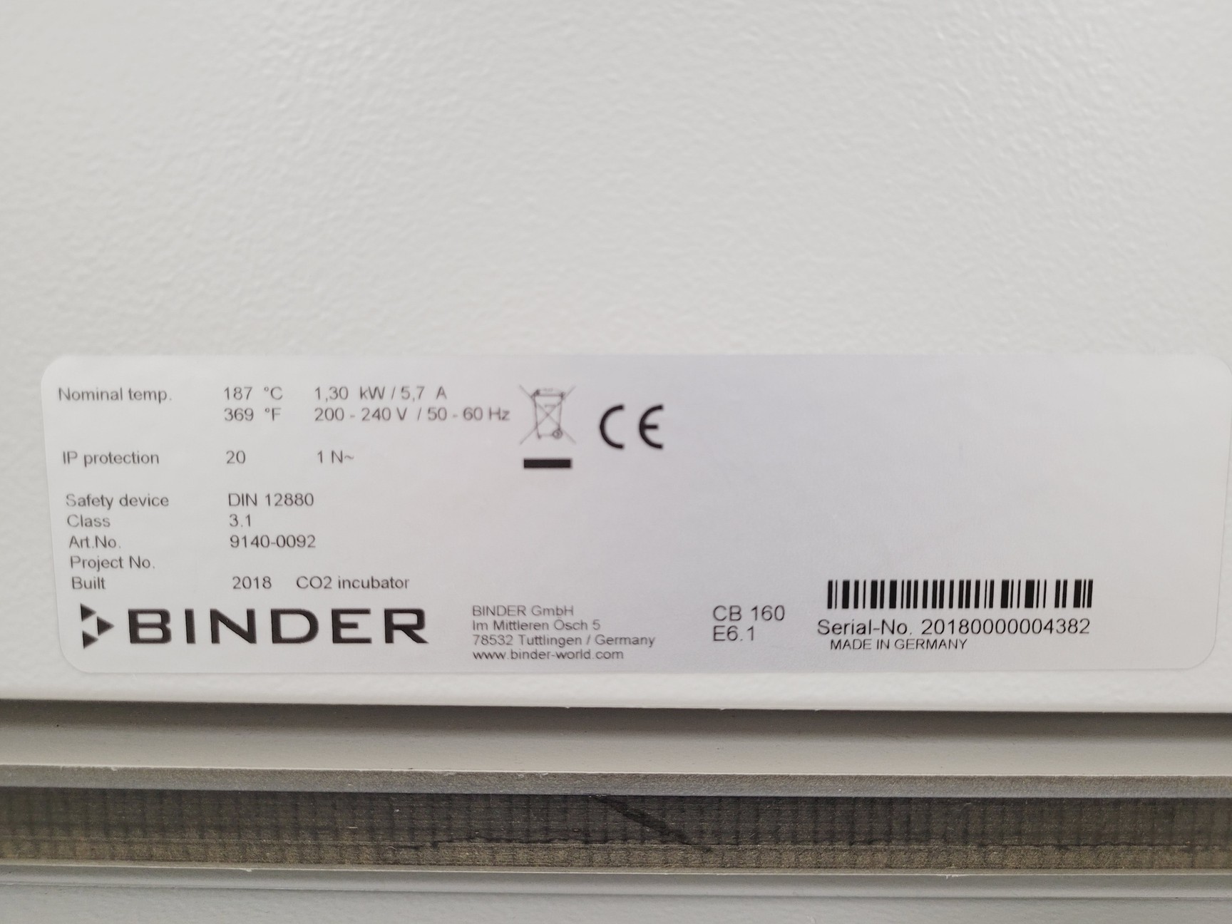 Image of Binder CB160 E6.1 Co2 Incubator Double Stack 9140-0092 Lab